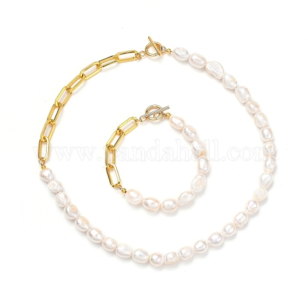 Conjuntos de pulseras y collares de perlas keshi de perlas barrocas naturales SJEW-JS01105-1