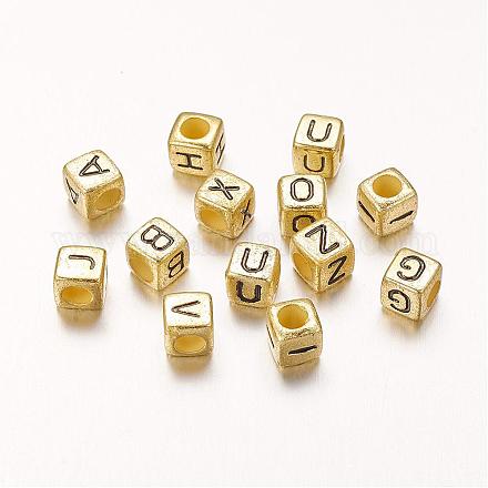 Cubo de oro letras mezclados abalorios de acrílico para el collar X-PB43C9308-G-1