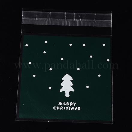 レクタングルクリスマスモチーフセロハンのOPP袋  木柄付き  濃い緑  13x9.9cm  一方的な厚さ：0.035mm  インナー対策：9.9x9.9のCM  約95~100個/袋 OPC-L001-35B-1
