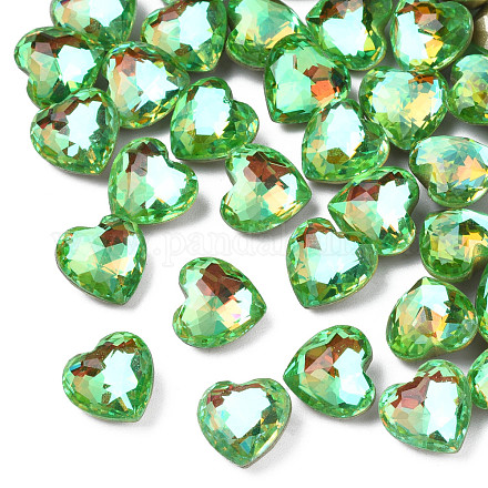 ガラスラインストーンカボション  ネイルアートの装飾の付属品  多面カット  ハート  lt.emerald  9.5x10x6mm MRMJ-N029-05-02-1