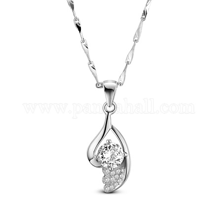TINYSAND 925 Sterling Silver Tear of Joy Cubic Zirconia Pendant Necklace TS-N399-G-16-1