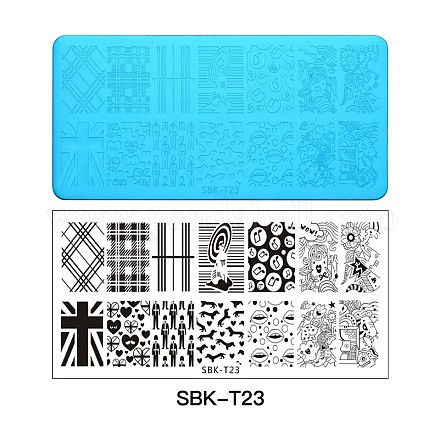 ステンレススチールネイルアート用品スタンピングプレート  ネイルイメージテンプレート  長方形  混合模様  120x60x0.5mm MRMJ-S048-SBK-T23-1