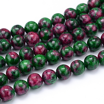 Gefärbt runden natürlichen Rubin in Zoisit Perlen Stränge G-F216-10mm-26-1