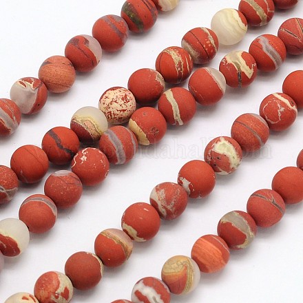 Chapelets de perles rondes en jaspe naturelle rouge mate avec dentelle blanche G-N0166-57-8mm-1