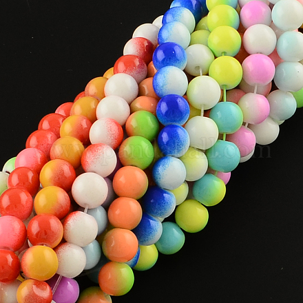 Two-Color Baking Painted Glass Bead Strands DGLA-R050-12mm-M1-1
