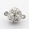 Round Alloy Magnetic Clasps with Loops, with Grade A Rhinestone, Platinum, 17.5x13mm, Hole: 2mm