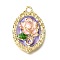 Alloy Enamel Pendants, with ABS Imitation Pearl, Oval with Flower, Rack Plating, Long-Lasting Plated, Lead Free & Cadmium Free & Nickel Free, Golden, Lilac, 31x21x6mm, Hole: 2.2mm