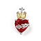 Brass Glass Pendants, Heart with Cross,  with Cubic Zirconia, Lead Free & Cadmium Free, Long-Lasting Plated, Rack Plating, Faceted, Platinum, 20.5x11.5x9.5mm, Hole: 6x3mm