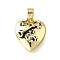 Brass Pendants, Heart Charms, Long-Lasting Plated, Cadmium Free & Lead Free, Rack Plating, Real 18K Gold Plated, Key, 14.5x12.5x3.5mm, Hole: 5mm