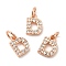 Brass Micro Pave Grade AAA Cubic Zirconia Charms, Letter D, Cadmium Free & Nickel Free & Lead Free, Real Rose Gold Plated, 8x5.5x1.5mm, Hole: 2mm