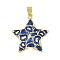 Brass Pendants, with Enamel, Star Charms, Cadmium Free & Lead Free, Rack Plating, Long-Lasting Plated, Real 18K Gold Plated, Blue, 28x27x3mm, Hole: 4x6mm