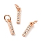 Brass Micro Pave Grade AAA Cubic Zirconia Charms, Letter I, Cadmium Free & Nickel Free & Lead Free, Real Rose Gold Plated, 9.5x2x1.5mm, Hole: 2mm