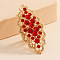 Geometric Hollow Alloy Rhinestone Finger Rings, Light Gold, Red