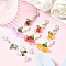 4Pcs Glass & ABS Imitation Pearl Pendant Decoration, with Shell Pearl and Zinc Alloy Lobster Claw Clasps, Flower & Bowknot, Mixed Color, 56~57mm