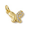 Brass Micro Pave Clear Cubic Zirconia Butterfly Charms, with Open Jump Rings, Real 18K Gold Plated, 8x10.5x2mm, Hole: 2.7mm