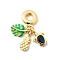 Brass & Blue Resin European Dangle Charms, with Lime Enamel, Large Hole Pendants, Leaf & Pineapple & Sea Turtle, Real 18K Gold Plated, 27mm, Hole: 4.5mm