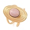 Oval Natural Rhodonite Finger Rings, Ion Plating(IP) 304 Stainless Steel Cuff Rings for Women, Soldered, Real 14K Gold Plated, 24mm, Gemstone: 11.5x9.5mm, Adjustable