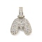 Brass Micro Pave Clear Cubic Zirconia Pendants, Platinum, Letter M, 31x25x5mm, Hole: 3x6mm