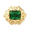 Brass with Glass Fold Over Clasps, Hexagon, Green, Real 18K Gold Plated, 17x21x9mm