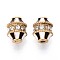 304 Stainless Steel Beads, with Enamel & Rhinestone, Real 14K Gold Plated, Barrel, Black, 10.5x8.5mm, Hole: 1.2~1.6mm