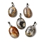 Natural Crazy Agate Pendants, Oval Charms with Rack Plating Platinum Plated Brass Snap on Bails, 30x21.5~22x6~6.5mm, Hole: 6x4mm