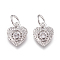 Brass Micro Pave Cubic Zirconia Charms, with Jump Rings, Heart, Clear, Platinum, 10x8x1.8mm, Jump Rings: 3mm