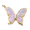 Rack Plating Brass Enamel Pendants, with Jump Ring, Cadmium Free & Lead Free, Long-Lasting Plated, Real 18K Gold Plated, Butterfly Charm, Plum, 27x33x2.5mm, Hole: 3.5mm