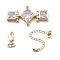 Brass & Cubic Zirconia & Glass Watch Band Clasps, with Chain Extender and Lobster Claw Clasps, Rhombus with Square, Clear, 21.5x43.5x6.5mm, Hole: 1.3mm