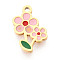 304 Stainless Steel Enamel Charms, Flower Charm, Ion Plating(IP), Real 14K Gold Plated, Pink, 12.2x7.5x0.9mm, Hole: 1mm