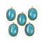 Dyed Natural White Jade Pendants, 304 Stainless Steel Oval Charms, Real 14K Gold Plated, Dark Turquoise, 22x14.5~15x6.5~8mm, Hole: 1.5mm