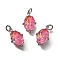 Brass Charms, Oval, with Glass & Loop, Long-Lasting, Lead Free & Cadmium Free, Platinum, Faceted, Deep Pink, 13.5x8.5x4.5mm, Hole: 2mm