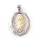 Brass Pendants, Oval with Virgin Mary Pattern, Platinum & Golden, 27x18.5x3.5mm, Hole: 4.8x3.5mm