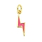 Rack Plating Brass Enamel Pendants, with Jump Ring, Cadmium Free & Lead Free, Long-Lasting Plated, Real 18K Gold Plated, Lightning Charm, Hot Pink, 17.5x5x1mm, Hole: 3.5mm
