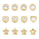 SUPERFINDINGS 12Pcs 3 Styles Rhinstone Star Heart Bead Brass Cubic Zirconia Spacer Beads Real 18K Gold Plated Flat Round Loose Beads for DIY Necklace Earrings Bracelets Crafts KK-FH0005-09-1