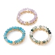 3 set di 3 anelli elasticizzati con perline rotonde in ottone e pietre preziose naturali miste in stile 21 RJEW-TA00088-1
