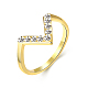 女性のための V シェイプデザイン錫合金チェコラインストーン指輪  ゴールドカラー  usサイズ7（17.3mm） RJEW-BB14521-7-1
