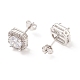Clear Cubic Zirconia Square Stud Earrings EJEW-C029-07P-2