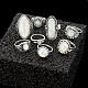 女性用合金指輪セット  宝石付き  アンティークシルバー  15~19mm  8個/セット RJEW-L081-01AS-4