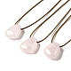 Natural Rose Quartz Triangle Pendant Necklace with Waxed Cord for Women NJEW-G093-01G-1