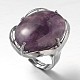 Adjustable Oval Brass Natural Amethyst Wide Band Rings RJEW-L062-03D-1