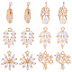 SUNNYCLUE 1 Box 12Pcs Cubic Zirconia Charms Feather Charm Micro Pave Rhinestone Shiny Leaf Flowers Long Lasting Plated Brass Leaves Charms for Jewelry Making Charm Spring Season Wedding Earrings DIY KK-SC0003-15-1