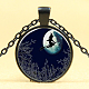 Halloween Picture Glass Pendant Necklaces NJEW-D280-37B-1