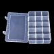 プラスチックビーズ収納ケース  調整可能な仕切りボックス  取り外し可能な15コンパートメント  長方形  透明  27.5x16.5x5.7cm CON-Q026-04A-2