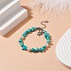Synthetic Turquoise(Dyed) Chips & Imitation Pearl Beaded Bracelet with Alloy Turtle Charm BJEW-TA00145-2