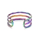 Ion Plating(IP) Rainbow Color 304 Stainless Steel Triple Line Open Cuff Ring for Women RJEW-C025-12M-3