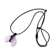 Adjustable Natural Rose Quartz Double Horn Pendant Necklace with Wax Cord for Women NJEW-B086-01I-2
