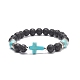 Bracelet en perles de lave naturelles et turquoise synthétique (teint) BJEW-TA00179-02-1