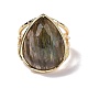 Открытое кольцо-манжета каплевидной формы из натурального камня с прозрачным кубическим цирконием RJEW-G257-06G-2
