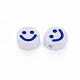 不透明なアクリルビーズ  エナメル  笑顔のフラットラウンド  ミディアムブルー  10x5mm  穴：2mm  約1450個/500g MACR-N008-55-C02-2