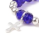 Fingerring aus Glas mit runden Perlen und Kreuzanhänger aus Messing für Frauen RJEW-JR00499-6